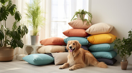 Wall Mural - A dog lies next to pillows