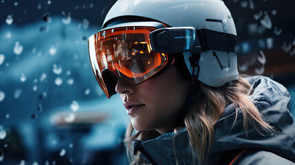 Poster - A skier portrait with a helmet and ski goggles