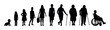 Woman life cycle and aging process stages from baby to elderly stages human life path vector silhouette set.