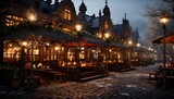 Fototapeta Londyn - Cafe in the old town of Gdansk at night, Poland