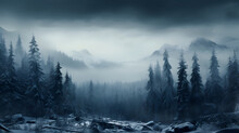 Winter Landscape - Mystical Winter Mountains: Pine Forests, Snowflakes, And The Foggy Sky
