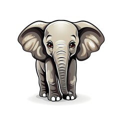 Poster - Baby elephant standing on top of white floor next to white wall.