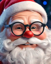 Santa Claus Feliz, Con Gafas Redondas, Personaje De Dibujos Animados