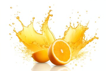 Poster - Generative AI : Orange juice splashing isolated on white background