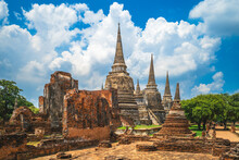 The Three Chedis Of Wat Phra Si Sanphet Located At Ayutthaya, Thailand