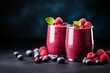 Berry Bliss: Vibrant Raspberry and Blueberry Smoothies with Ample Copy Space