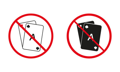 Wall Mural - No Allowed Playing Black Jack and Royal Poker Sign. Prohibited Game Card Deck Line and Silhouette Icon Set. Ban Play Card. Stop Casino Gambling Red Symbol Collection. Isolated Vector Illustration