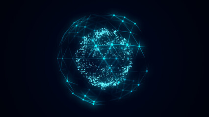 Wall Mural - Futuristic sphere of particles and lines. Network connection big data. Abstract technology background. 3d rendering.