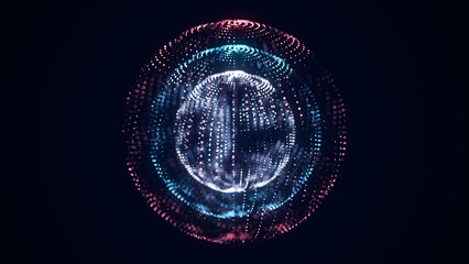 Futuristic sphere of particles and lines. Network connection big data. Abstract technology background. 3d rendering.