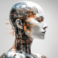 Mensch - Cyborg Technologie. Doppelbelichtung Illustration