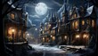 Fairytale haunted house in the moonlight at night. Halloween background