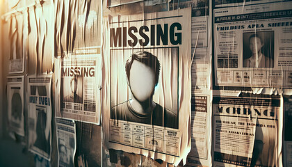 missing poster template. person lost banner design insitu stuck to a wall in street