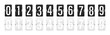 Airport flip board panel. Countdown scoreboard numbers. Flip clock numbers. Numbers in flip clock and countdown counter style. Counter mockup. Vector illustration