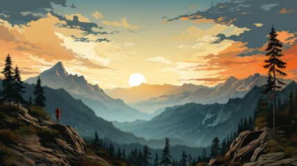 Wall Mural - Illustration of a mountain landscape