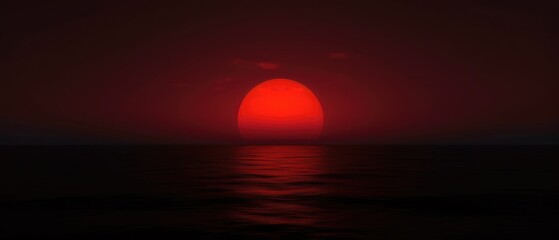 Wall Mural - Harvest Moon - glowing bright red moon over the sea.