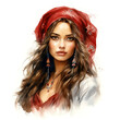 Beautiful Gypsy woman with traditional clothes, watercolor illustration generative AI
