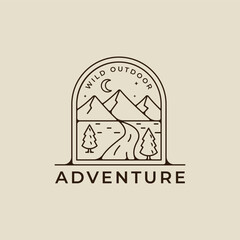 Wall Mural - mountain and pine landscape logo line art simple vector illustration template icon graphic design. w
