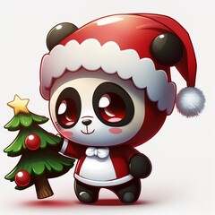 Kawaii cute panda in Santa hat at Christmas