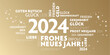 Neujahrsgrüße 2024 - weiße Schrift auf goldenem Hintergrund und  Jahreszahl - deutsch