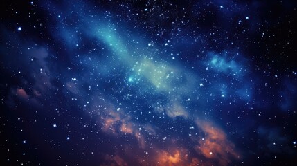 Wall Mural - galaxy in center with stars and nebulae in blue and orange colors on a black background
