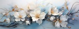 Fototapeta Kwiaty - Białe kwiaty na niebieskim tle. 