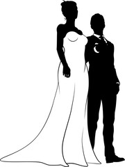 Wall Mural - Bride And Groom Couple Wedding Dress Silhouettes