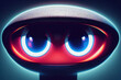 Innocence amplified. A close-up portrait of a cute robot with enormous, expressive eyes