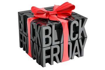 Canvas Print - Black Friday inscription with red bow. Black Friday, concept. 3D rendering  isolated on transparent background