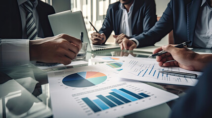 Poster - Business team point data the business plan, discussing analysis with financial data and marketing growth report graph in team.