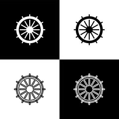 Wall Mural - Set Ship steering wheel icon isolated on black and white background. Vector