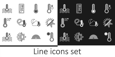 Canvas Print - Set line Meteorology thermometer, Sun and snowflake, Thermometer cloud, sun, Water, moon and icon. Vector