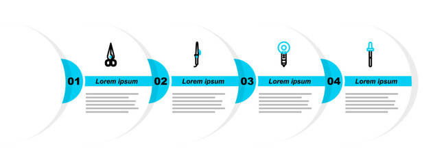 Poster - Set line Pipette, Hair dryer, Curling iron and Scissors icon. Vector