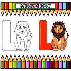 Canvas Print - Illustration of L letter for lion for coloring book