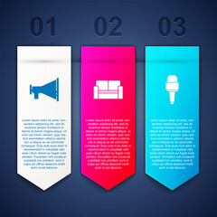 Wall Mural - Set Megaphone, Cinema chair and Microphone. Business infographic template. Vector