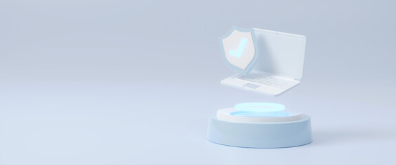 Cyber security data protection Information privacy antivirus virus defence internet technology concept. Shield guard protection, cyber security firewall technology concept design. 3d rendering