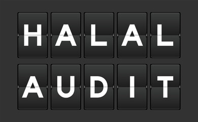 Sticker - Black color analog flip board with word halal audit on gray background