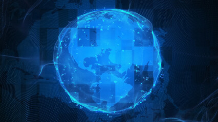 Wall Mural - digital technology dark blue particle sphere background