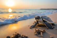 Turtle On A Beach, Wildlife Photography. Generative AI