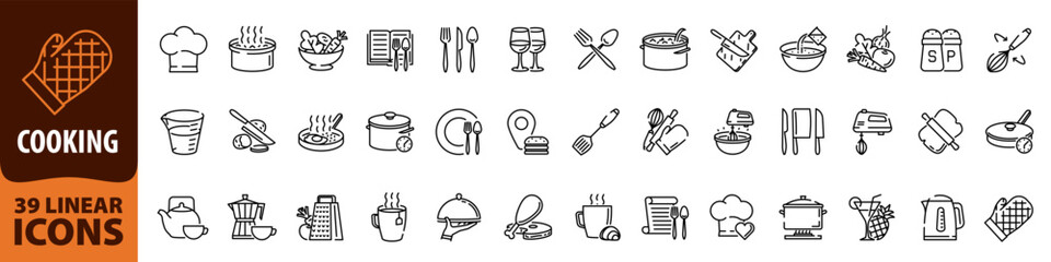 Cooking icon. Cooking icon set. Liner style.