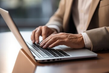 Hands typing on laptop.