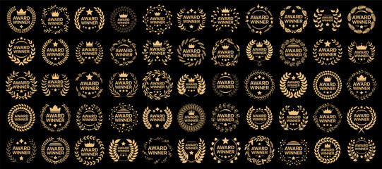 award winner emblem with floral wreath. floral wreath collection. set of golden laurel wreath elemen