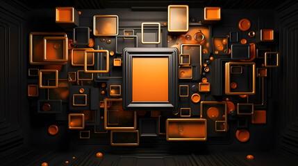 Wall Mural - Orange and black colors abstract shapes and frames background