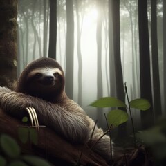 close up of a sloth in the forest animal background for social media