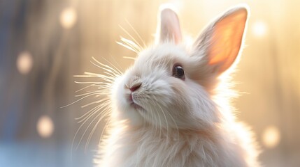 A white rabbit with long ears and a bright sun, AI