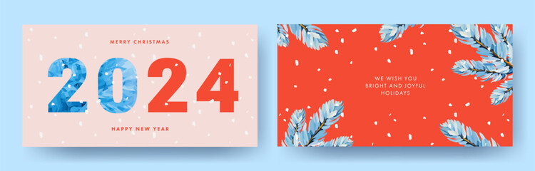 Wall Mural - merry christmas and happy new year 2024 greeting card, poster, holiday cover. elegant xmas design in