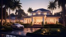 3d Rendering Of Modern Cozy House With Garage And Pool For Sale Or Rent.