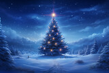 Fototapeta Natura - christmas tree in the forest in winter