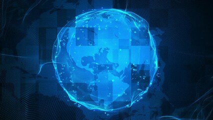 Wall Mural - digital technology dark blue particle sphere background