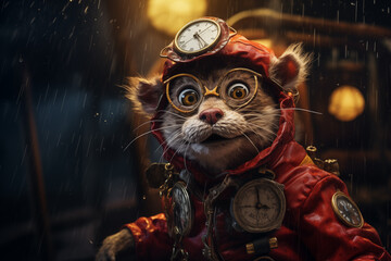 Wall Mural - the cat is a time traveler
