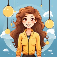 Cute Woman Get Idea , Cartoon Graphic Design, Background Hd For Designer